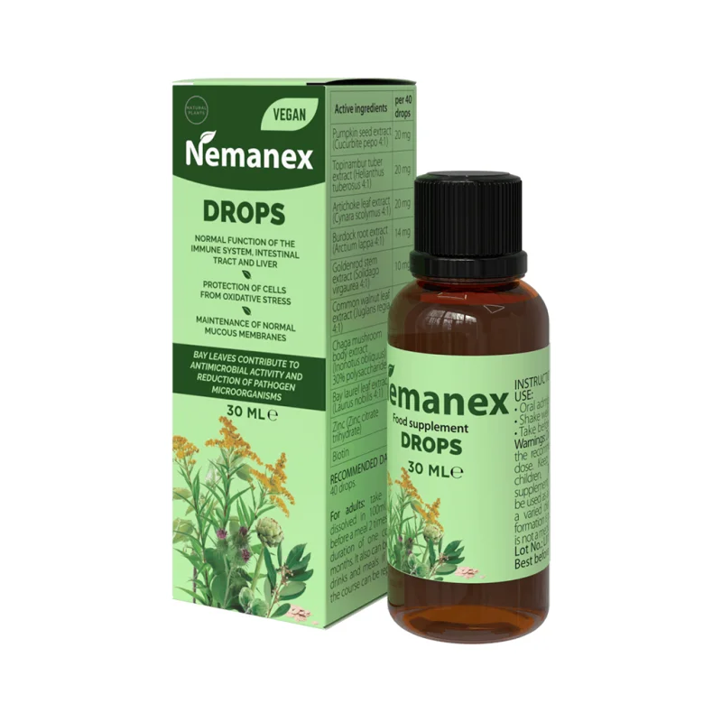 Nemanex Drops — Verpackung und Pipettenflasche, 30 ml